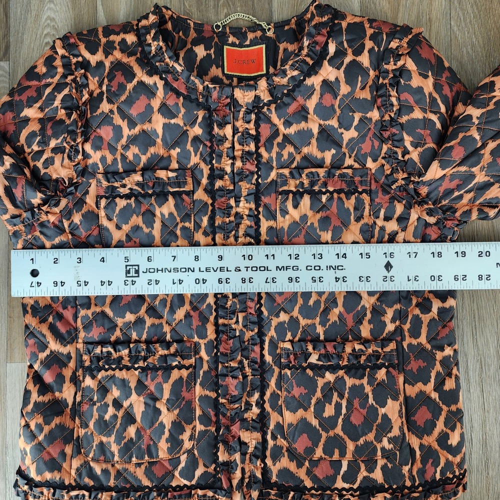 J.Crew Re-Imagined Quilted Leopard Print Ruffle Trim Jacket Size 6 Animal‎ Print - Picture 6 of 13
